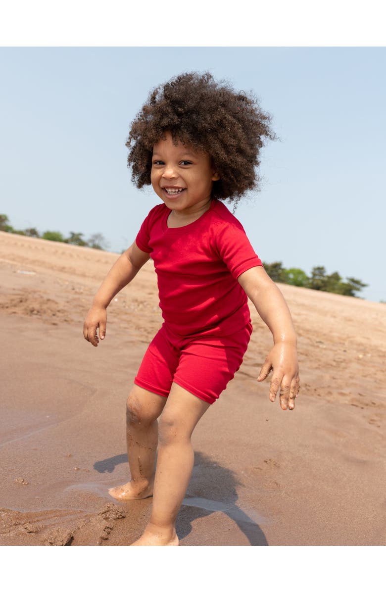 Leveret Kids Short Sleeve Cotton Solid Matching Family Pajamas, Alternate, color, Red