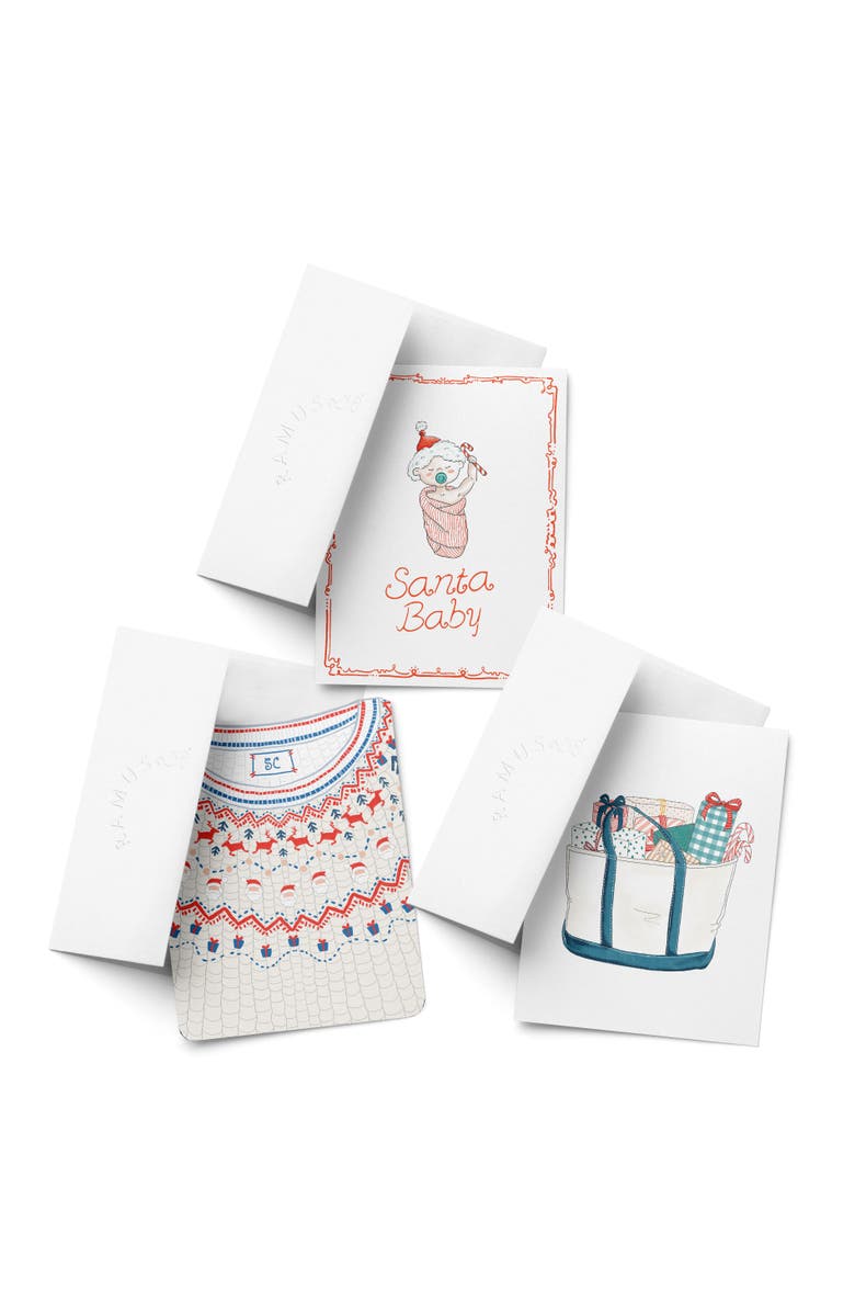 Ramus & Co Santa Baby, Santa Sweater, Tote With Presents Winter/Holiday/Christmas Greeting Card Pack Sets, Main, color, Multi-Pack