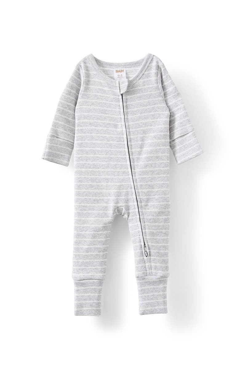Cotton On Kids The Billie Long Sleeve Rib Romper, Main, color, Cloud Marle Vanilla Riley