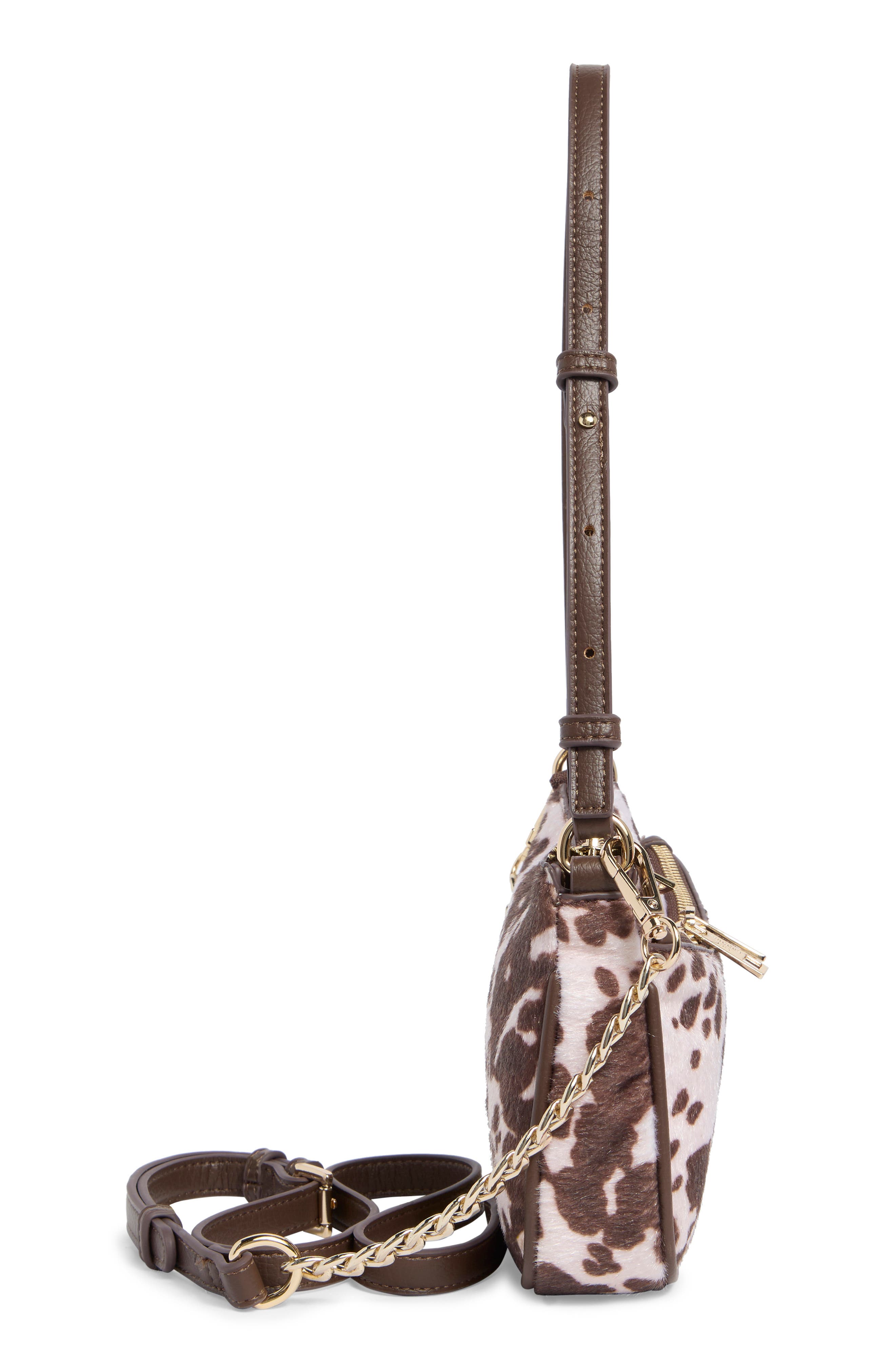 Faux Calf Hair Shoulder Bag, Alternate, color, BROWN COW