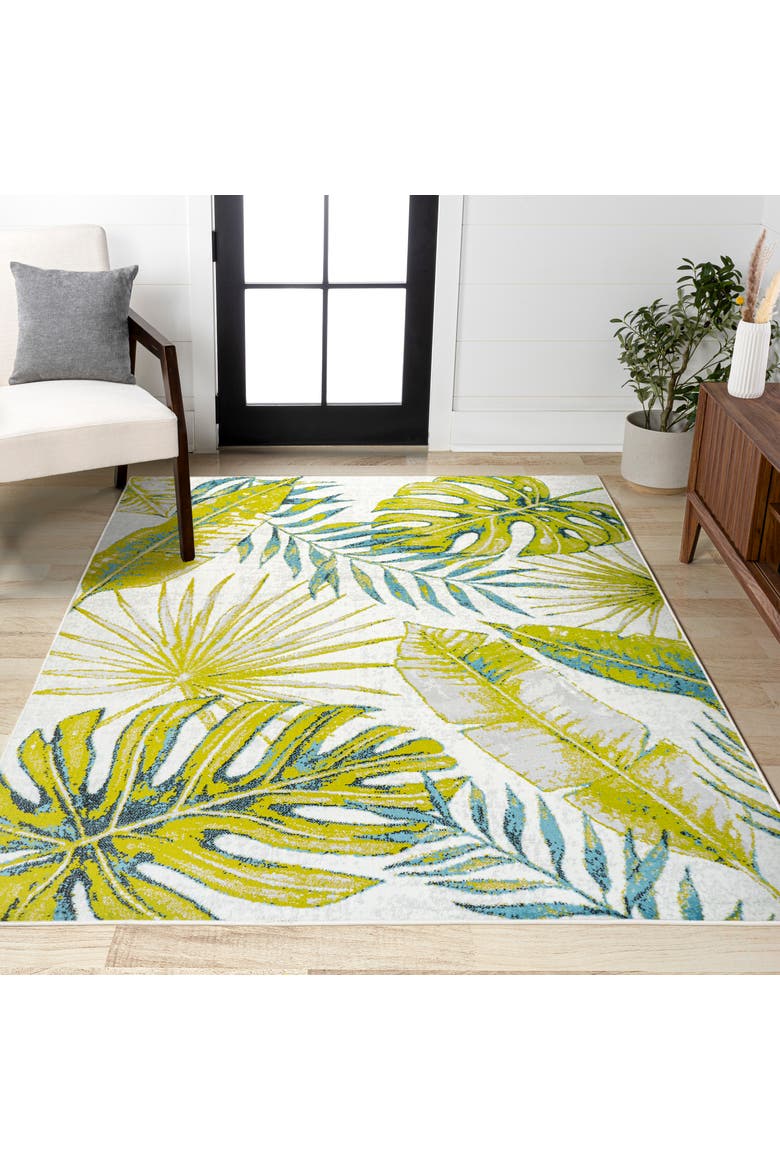 Monstera Tropical Leaves Area Rug, Alternate, color, Ivory/Green