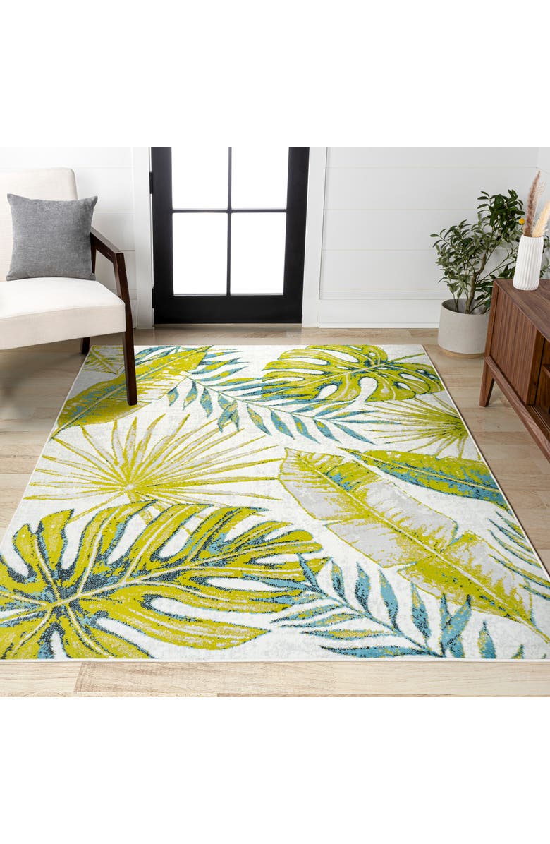 JONATHAN Y Monstera Tropical Leaves Area Rug, Alternate, color, Ivory/Green
