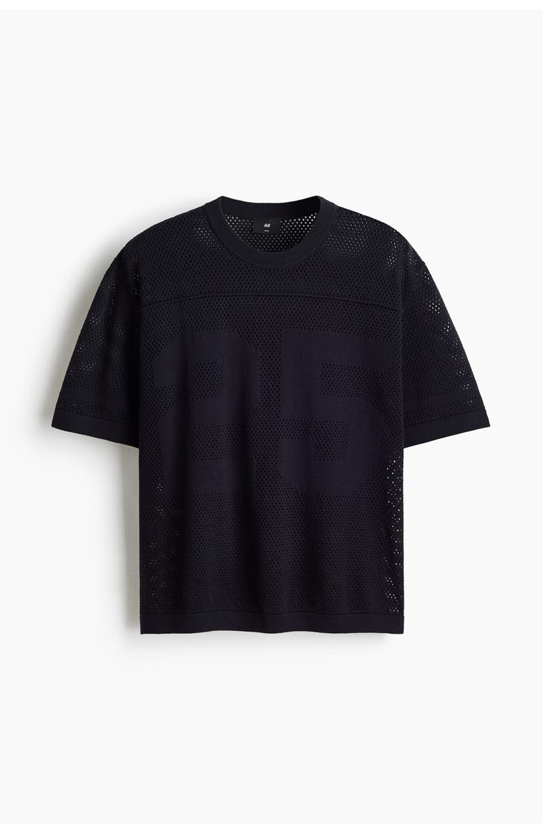H&M Relaxed Fit Boxy Hole-knit T-shirt, Main, color, Navy Blue