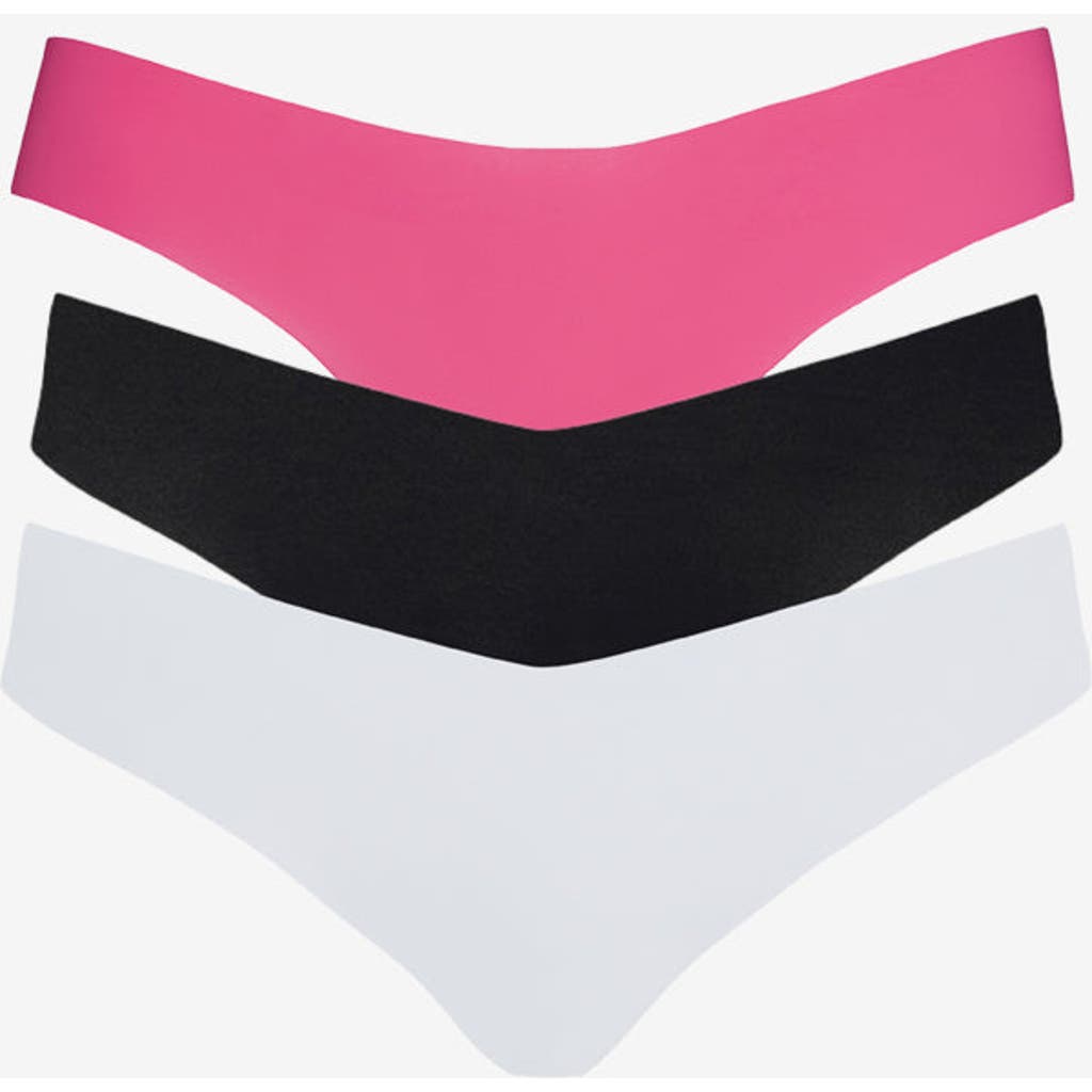 Commando Classic Solid Thong 3-pack In Pink/white/black
