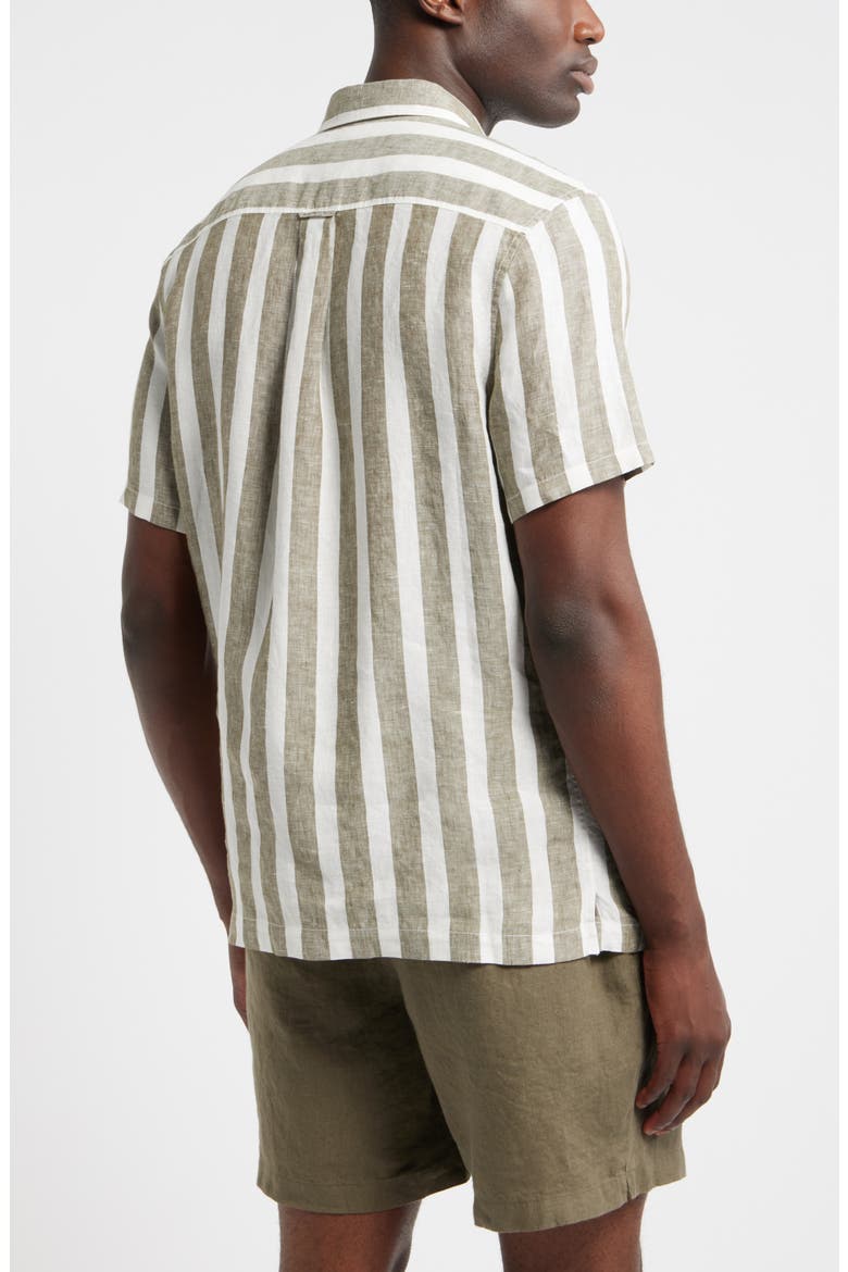 Edward Stripe Short Sleeve Linen Button-Up Shirt, Alternate, color, WHITE- OLIVE EDWARD STRIPE