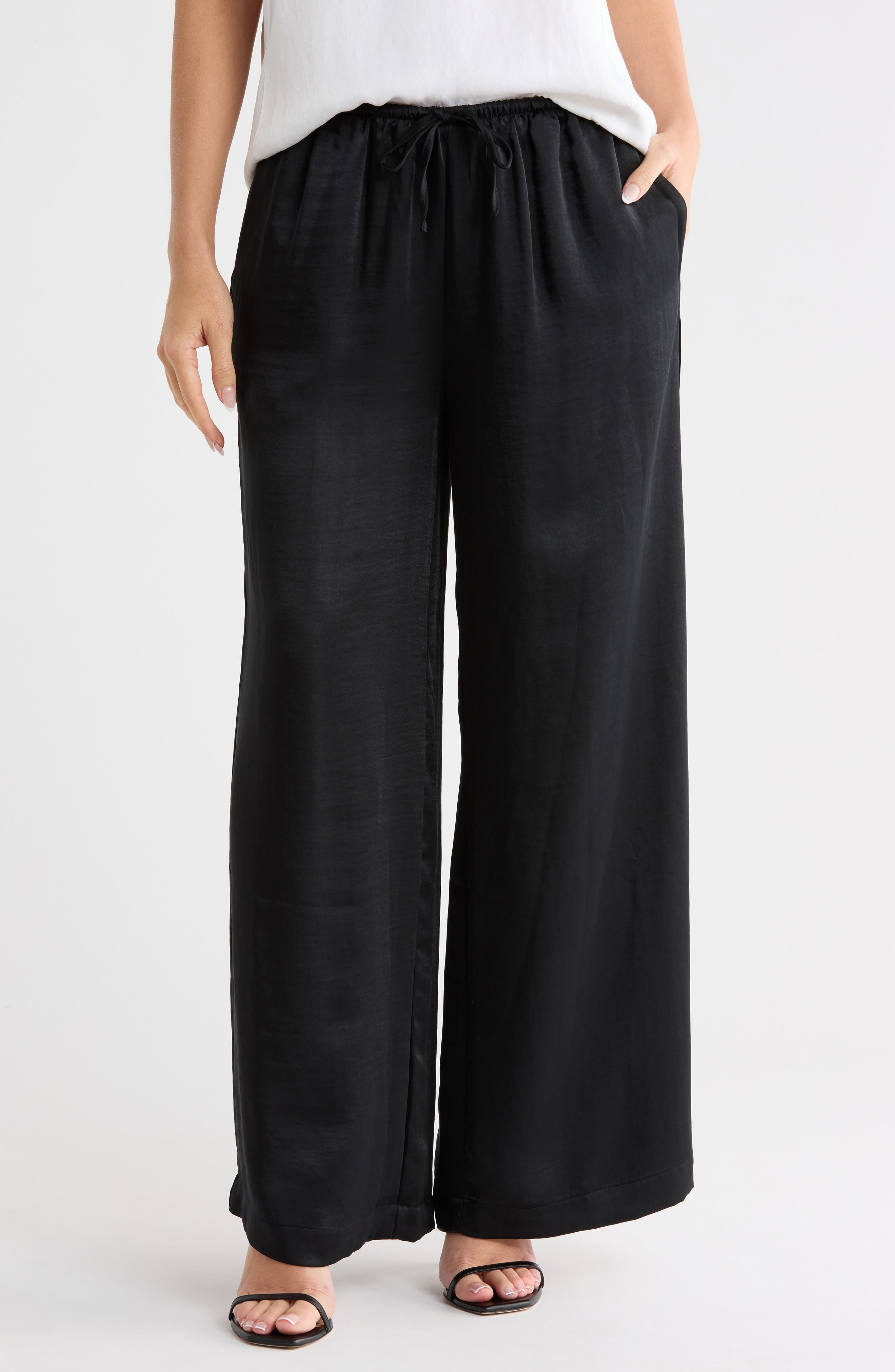 Textured Satin Drawstring Pants