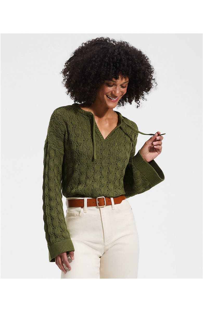 Lands' End Drifter Tie Notch Neck Sweater, Alternate, color, Artichoke