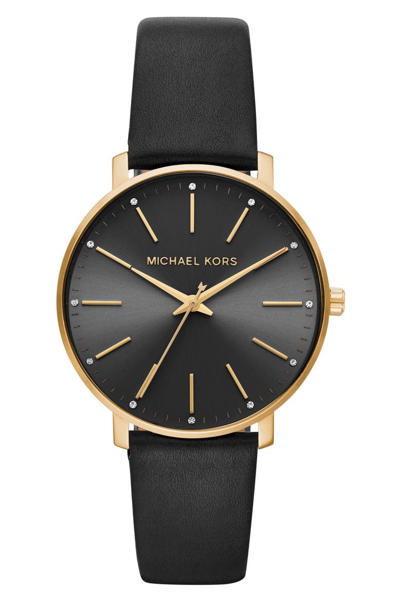 Pyper Leather Strap Watch, 38mm, Main, color, GOLD