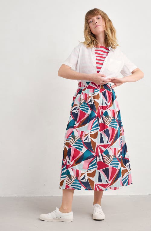 Shop Seasalt Cornwall Mevagissey Organic Cotton Midi Skirt In Spinnaker Sails Chalk