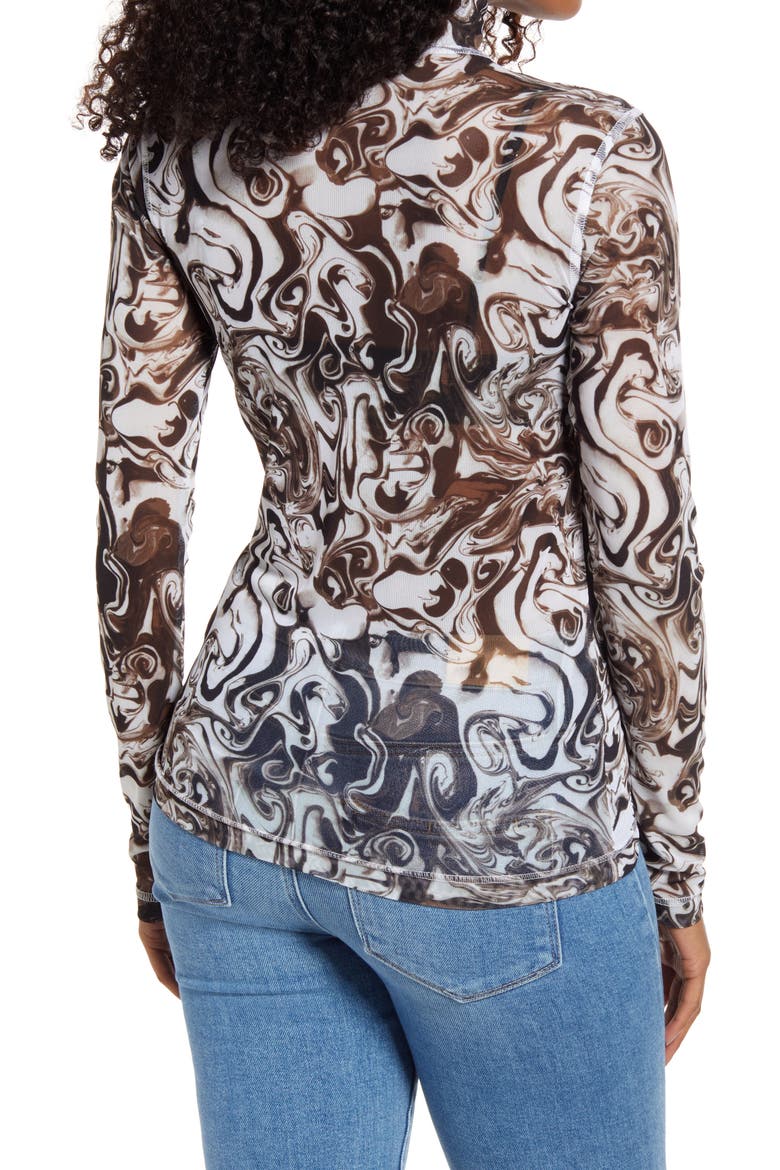 Pride Gender Inclusive Print Mesh Mock Neck Top, Alternate, color, WHITE- BROWN SPACEY PRINT