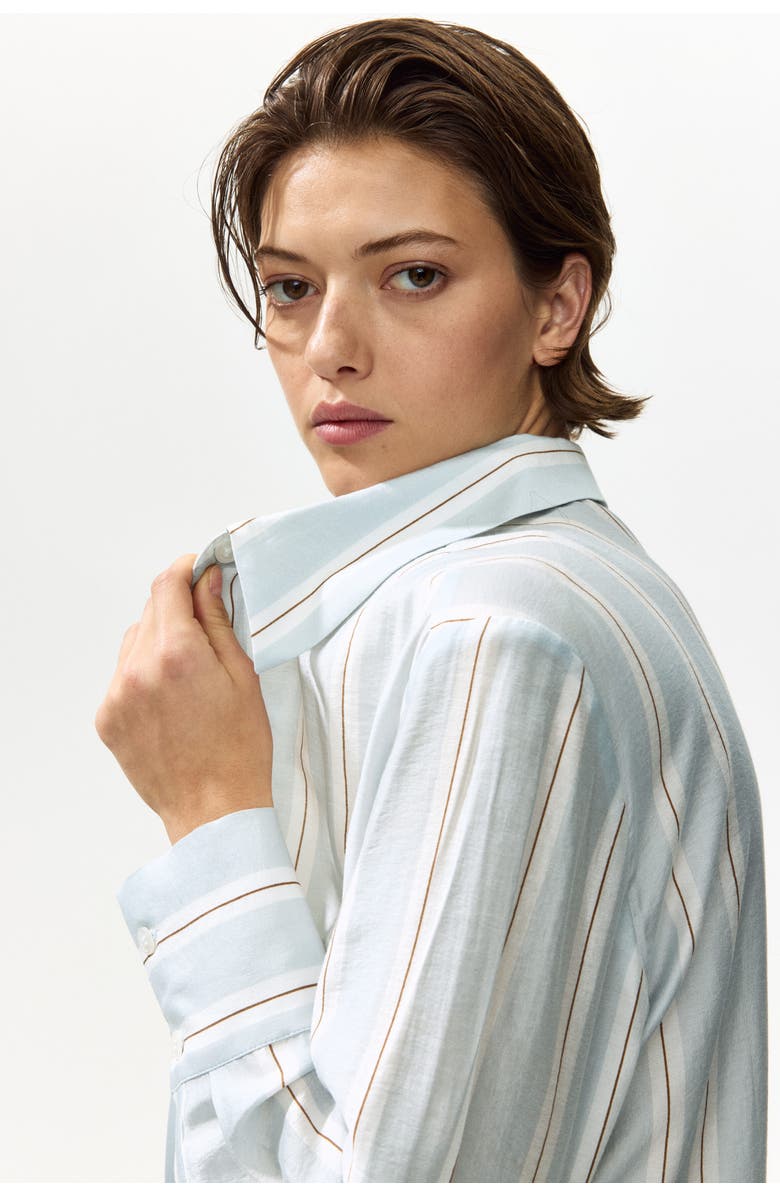 H&M Long viscose-blend shirt, Alternate, color, Light Blue/Striped