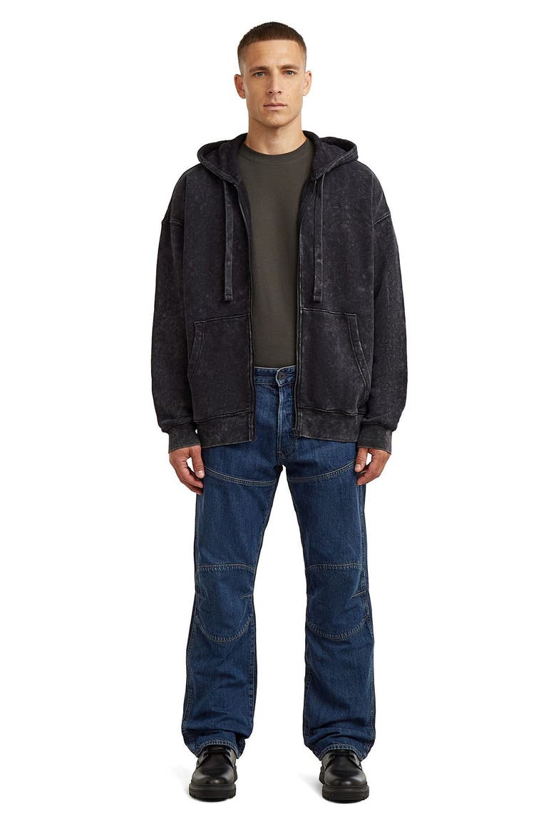 Washed Loose Fit Zip Hoodie, Alternate, color, DARK BLACK SMOKEY
