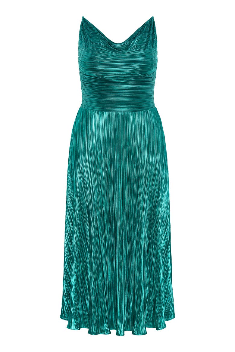 Kamila Plissé Metallic Sleeveless Maxi Dress, Alternate, color, EMERALD