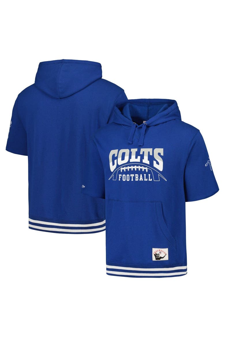 Men's Mitchell & Ness Royal Indianapolis Colts Pre-Game Short Sleeve Pullover Hoodie, Main, color, Royal