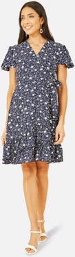 Yumi Ditsy Floral Wrap Frill Dress