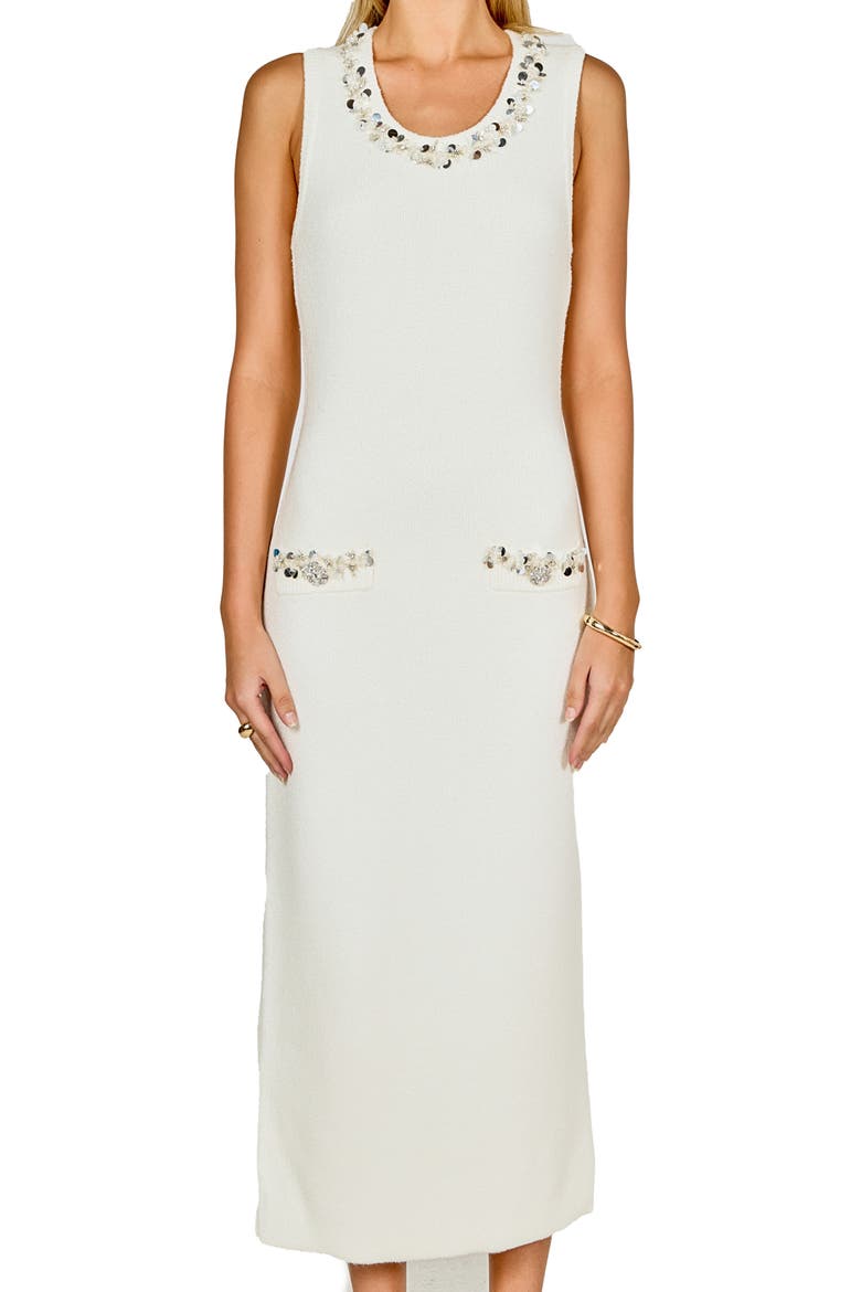 Crystal Detail Bouclé Knit Dress, Alternate, color, IVORY
