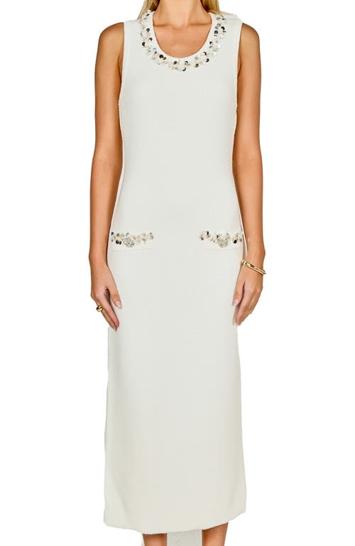 Endless Rose Crystal Detail Bouclé Knit Dress In White