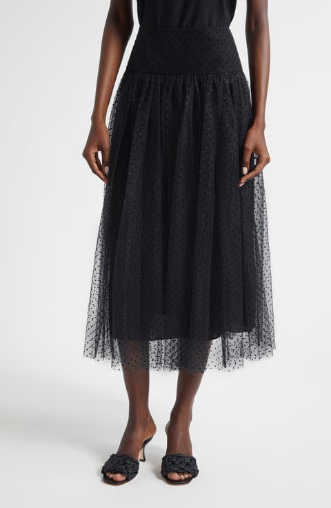 Zimmermann Flocked Dot Tulle Midi Skirt