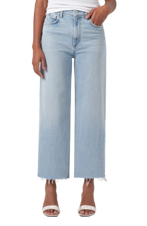 Ren Raw Hem High Waist Ankle Wide Leg Jeans (Beam)