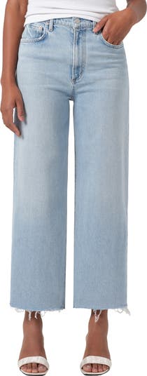 Ren Raw Hem High Waist Ankle Wide Leg Jeans