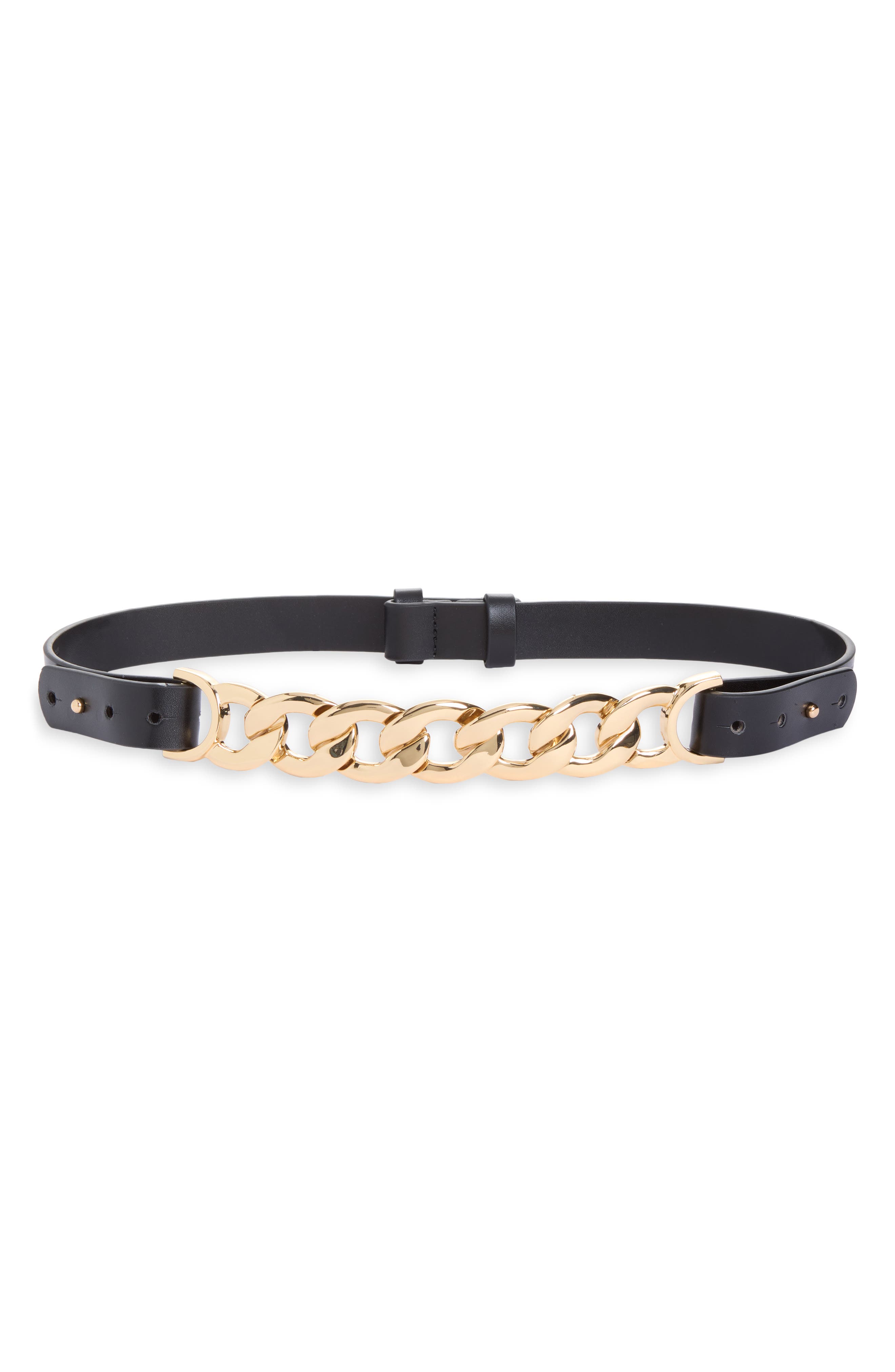 Slim Front Chain Leather Belt