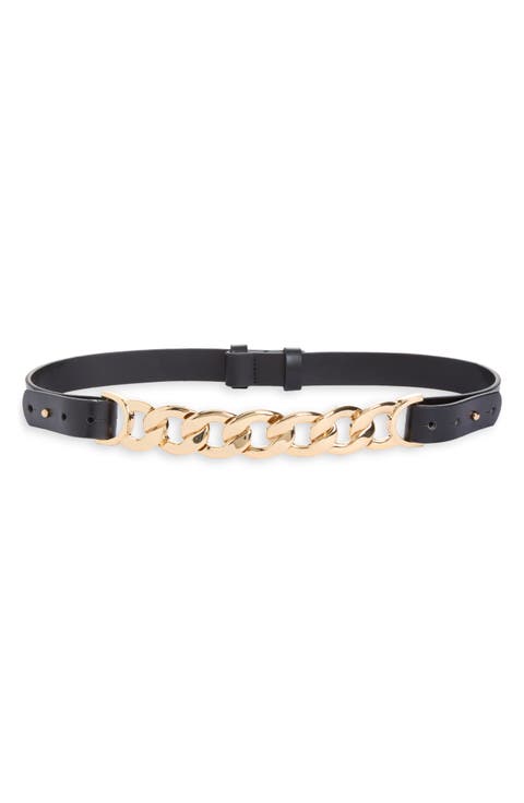 Slim Front Chain Leather Belt