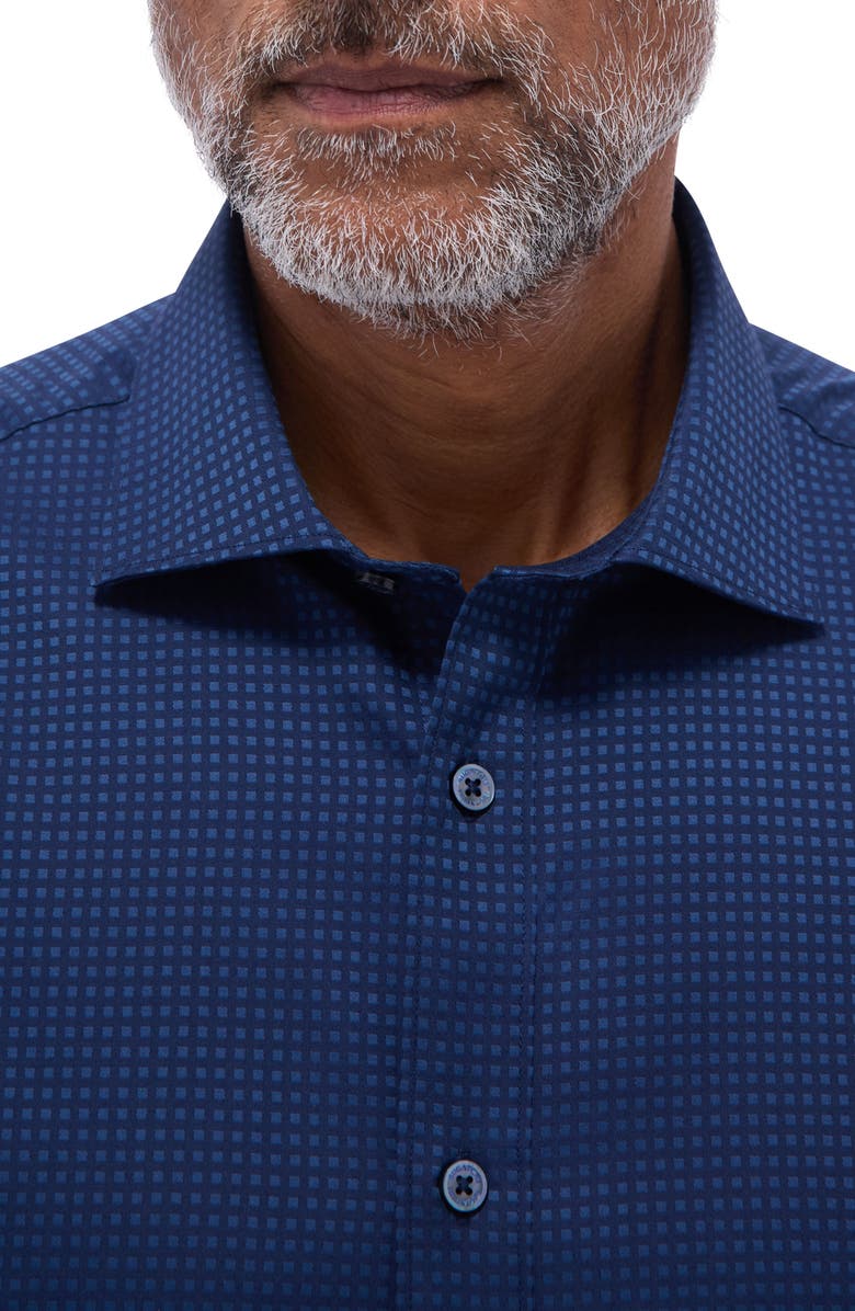 Bugatchi Axel Shaped Fit Jacquard Button-Up Shirt, Alternate, color, Indigo