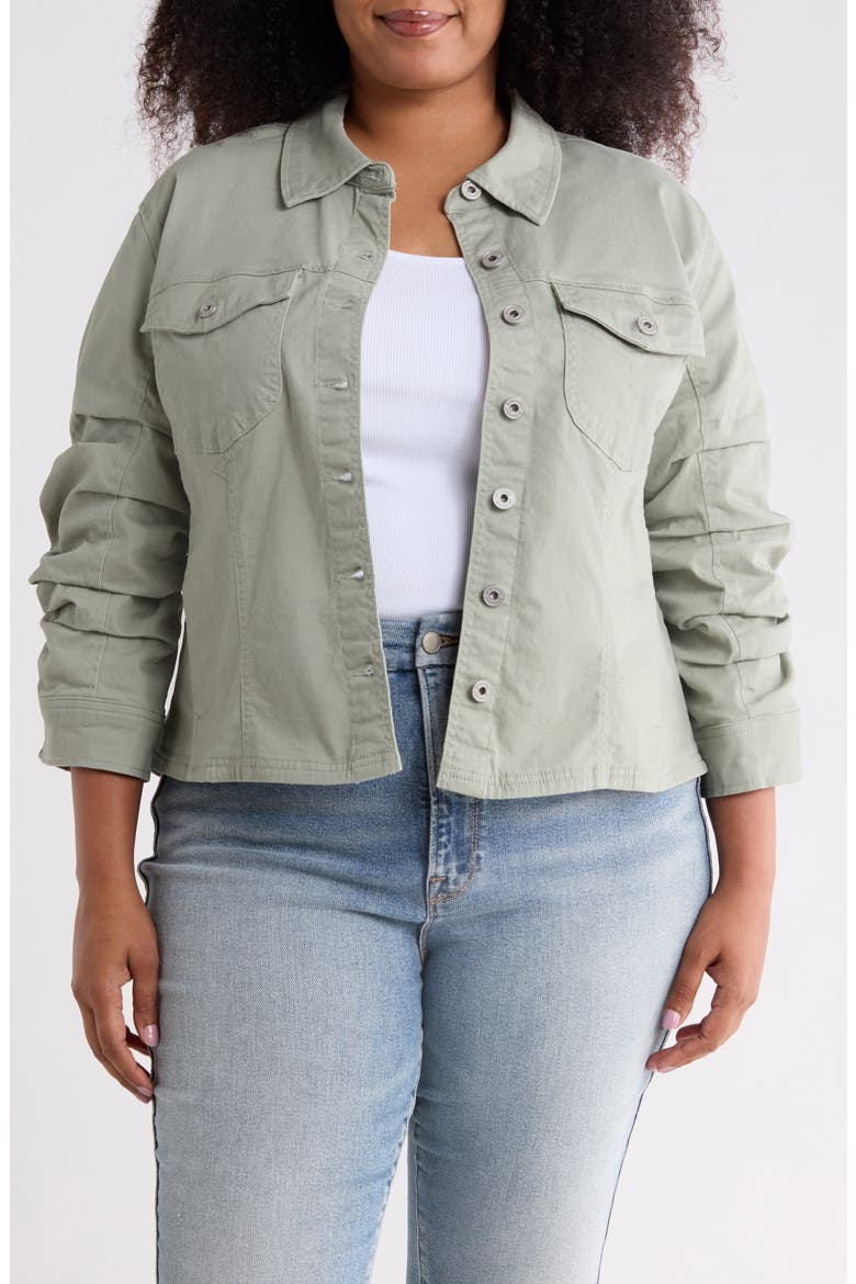 Ruched Sleeve Jacket, Main, color, EUCALYPTUS