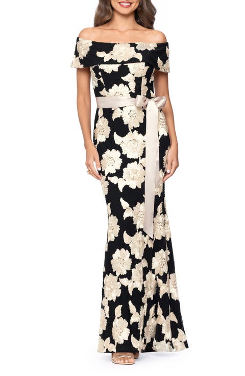 Soutache Floral Off the Shoulder Gown