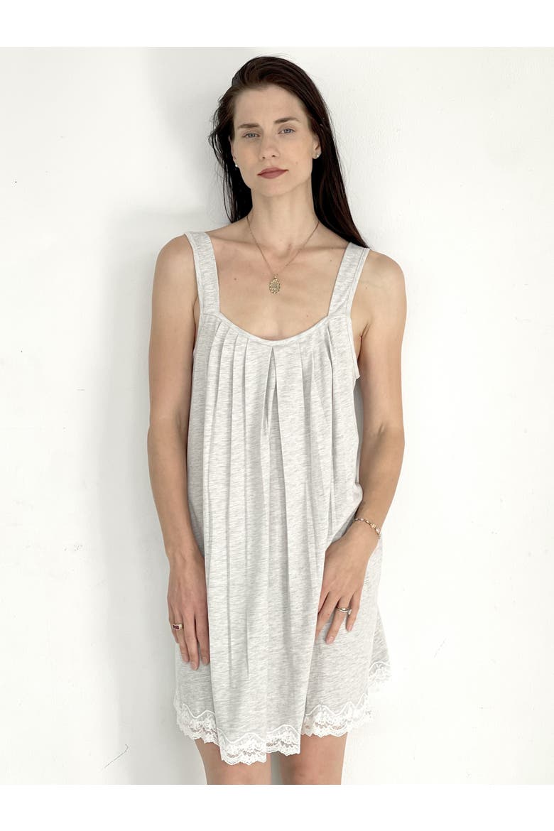 Olympia  Pima Cotton Nightie with Lace Hem, Main, color, Heather Grey