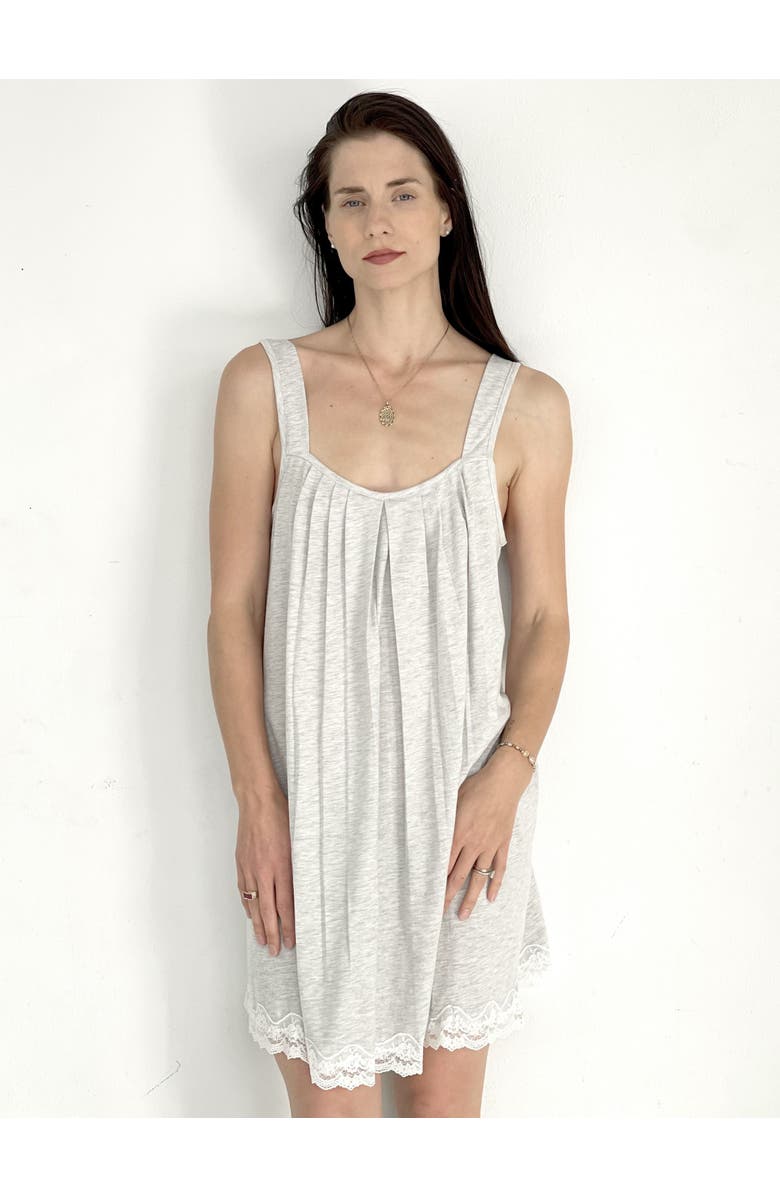 SALUA Olympia  Pima Cotton Nightie with Lace Hem, Main, color, Heather Grey