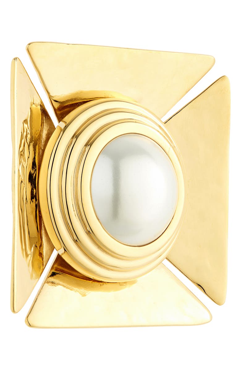 Saint Laurent Imitation Pearl Square Earrings, Alternate, color, 