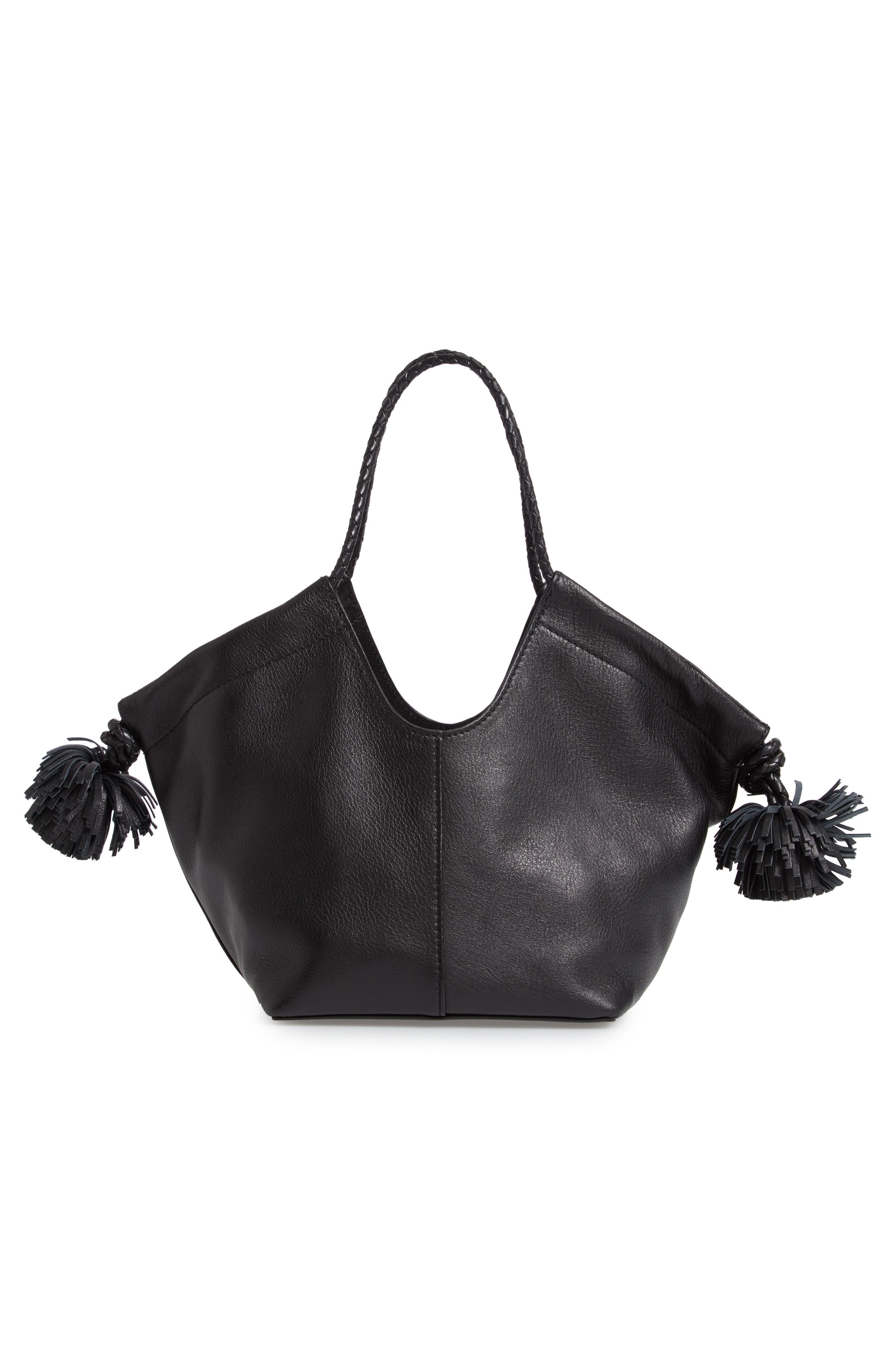 Mini Lali Pompom Leather Tote, Alternate, color, NOIR