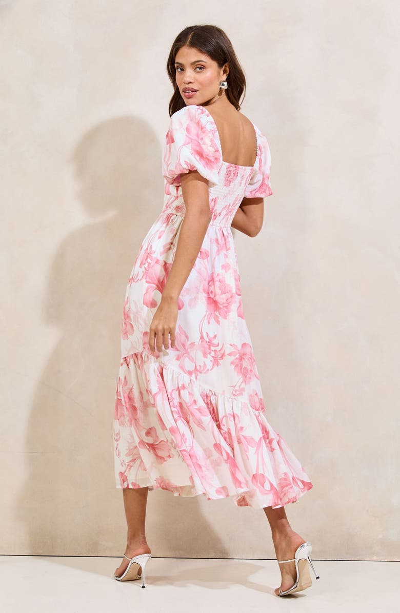 Lipsy Floral Print Puff Sleeve Midi Dress, Alternate, color, Pink