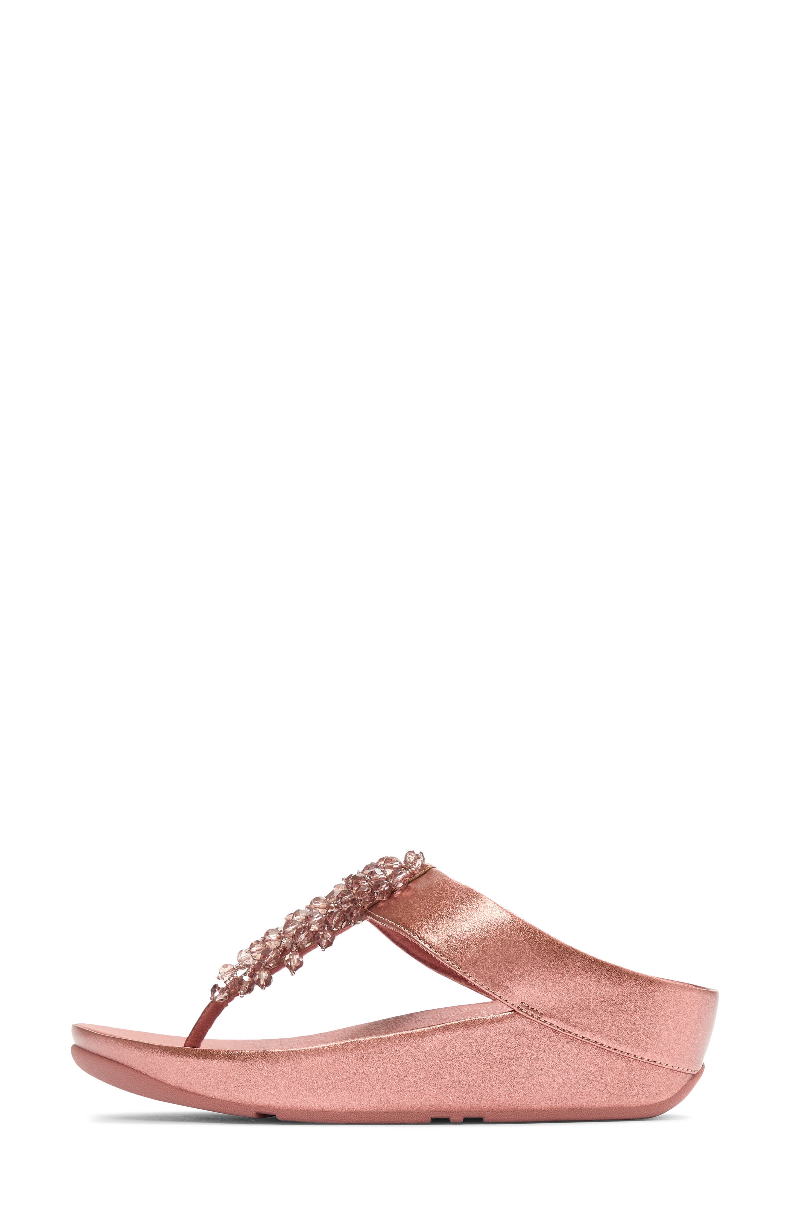 Rumba Iridescent Beaded Post Toe Wedge Sandal, Alternate, color, METALLIC RUST ROSE