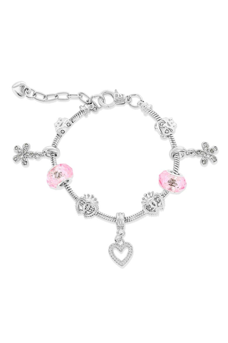 Pink Crystals And Heart Charm Bracelet, Main, color, Pink