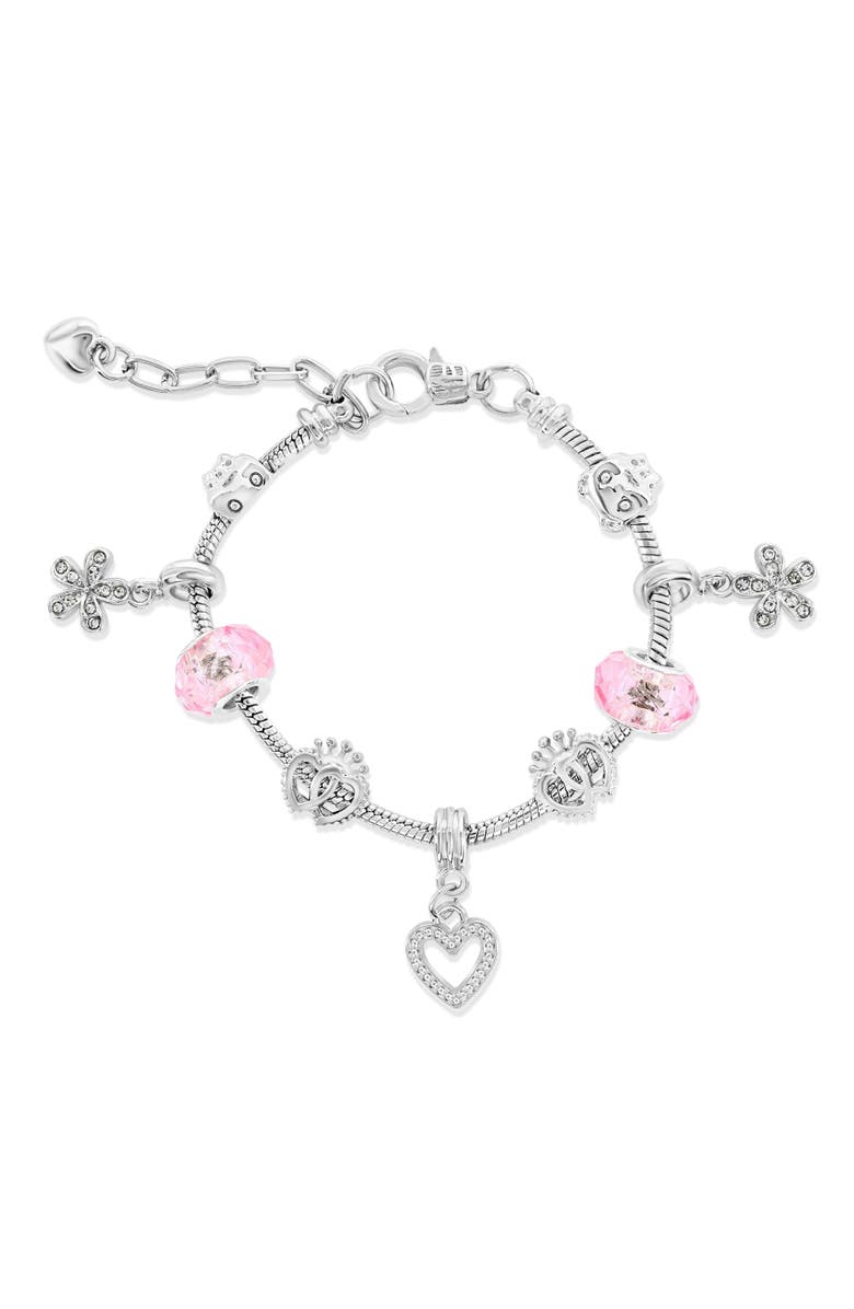 Donatello Gian Pink Crystals And Heart Charm Bracelet, Main, color, Pink
