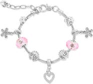 Donatello Gian Pink Crystals And Heart Charm Bracelet