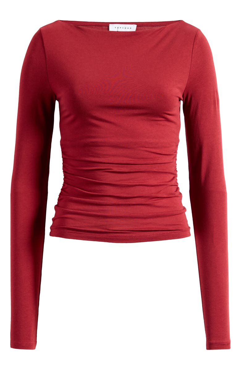 Topshop Ruched Bateau Neck Top, Alternate, color, Red