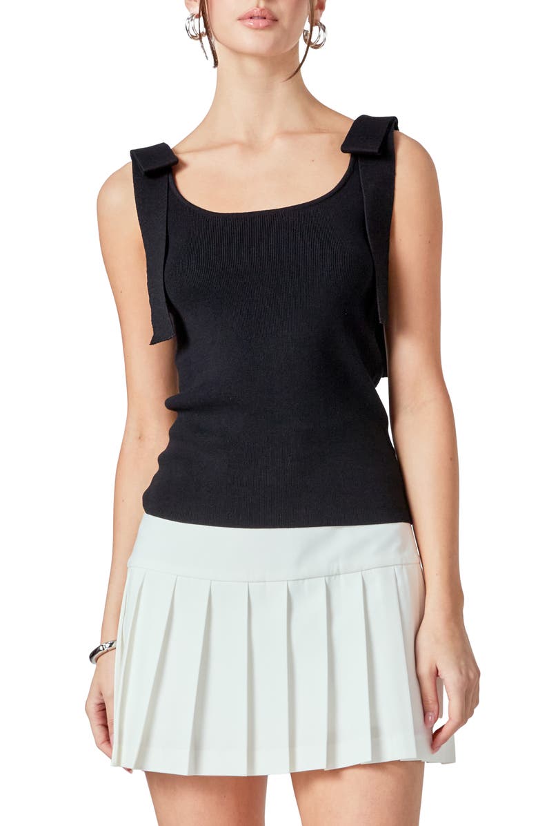 Endless Rose Bow Strap Rib Tank, Main, color, Black