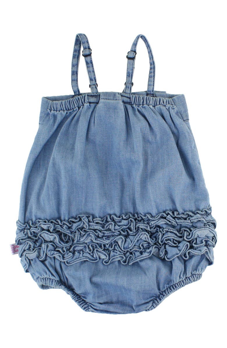 RuffleButts Denim Bubble Romper, Alternate, color, Denim