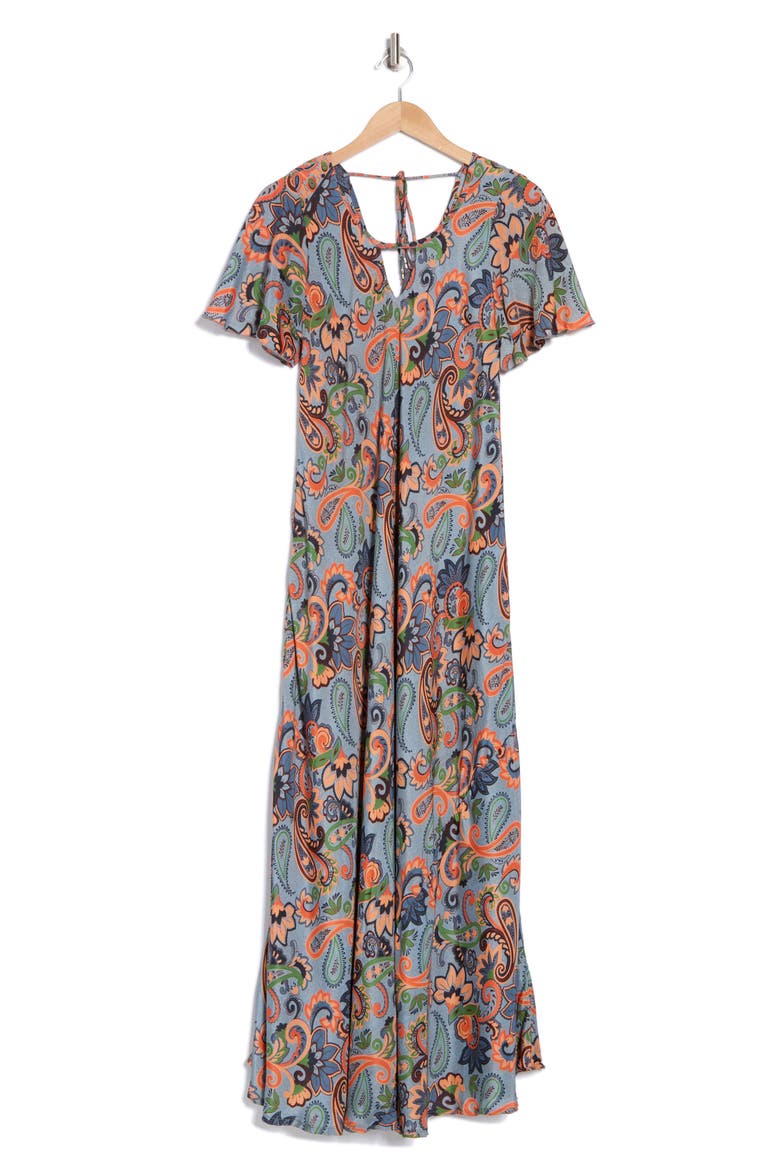 Paisley Cover-Up Beach Dress, Alternate, color, BLUE/ORANGE