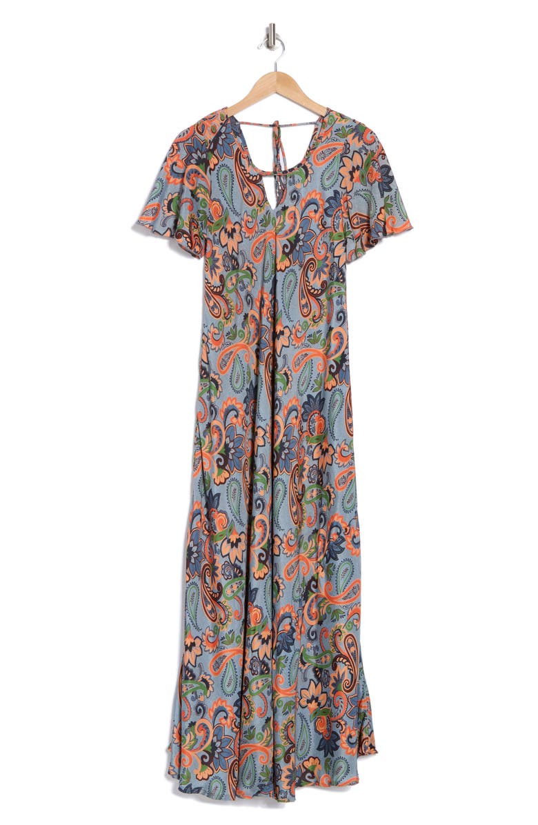 La Fiorentina Paisley Cover-Up Beach Dress, Alternate, color, Blue/Orange