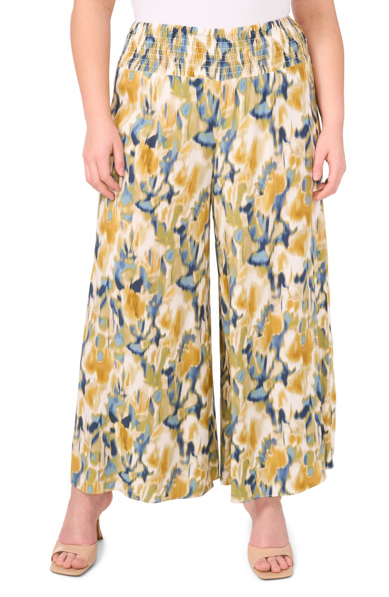 Vince Camuto Wide Leg Challis Pants, Main, color, Windsor Moss Watercolor