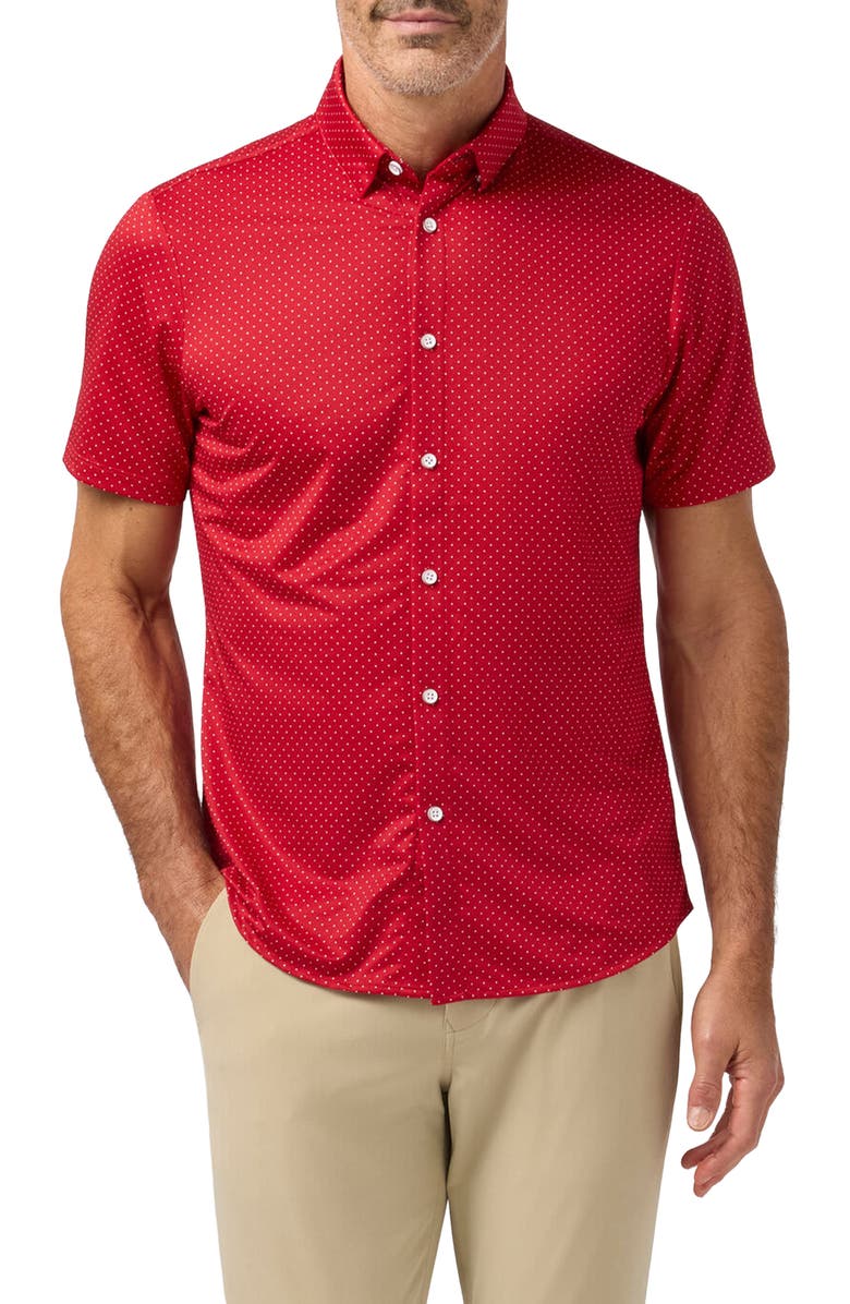 Mizzen+Main Haylard Trim Fit Red Hot Dot Short Sleeve Button-Up Shirt, Main, color, Red Hot Dot