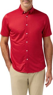 Mizzen+Main Halyard Trim Fit Red Hot Dot Short Sleeve Performance Button-Up Shirt