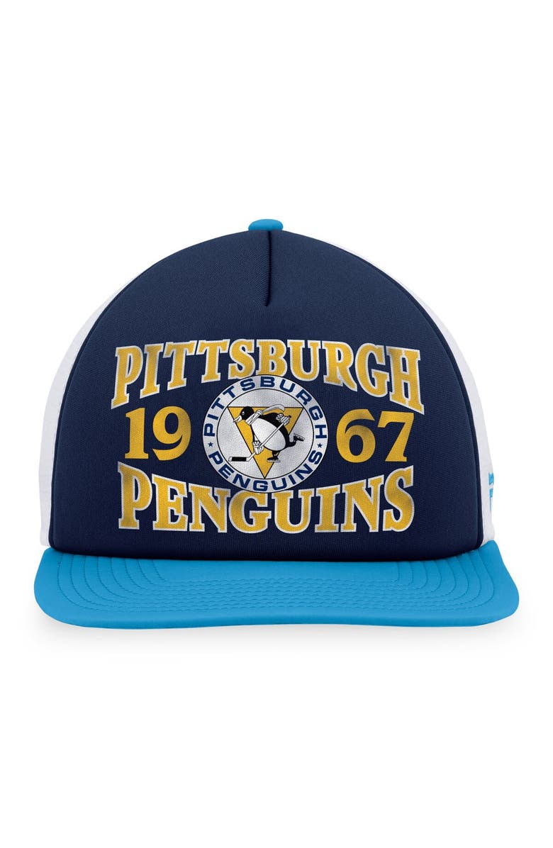 FANATICS Men's Fanatics Branded Navy/Light Blue Pittsburgh Penguins Heritage Vintage Foam Front Trucker Snapback Hat, Alternate, color, 