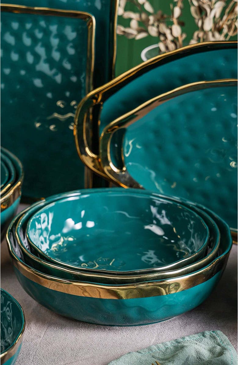 Stone Lain Florian Porcelain 3-Piece Serving Shallow Bowl Set, Alternate, color, Green