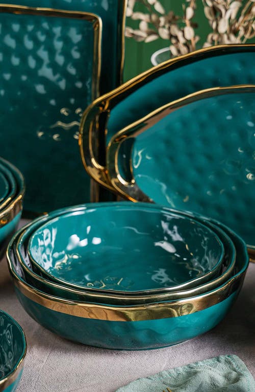 Stone Lain Florian Porcelain 3-piece Serving Shallow Bowl Set In Green