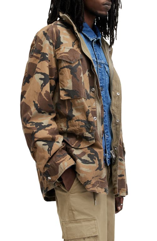 Allsaints Remo Relaxed Fit Camouflage Jacket In Brown